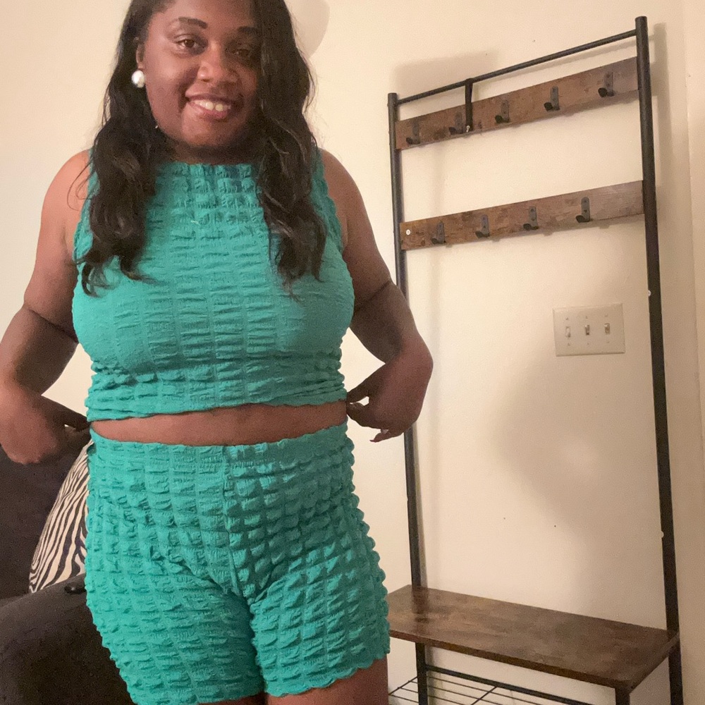 Teal Textured Two-Piece Set